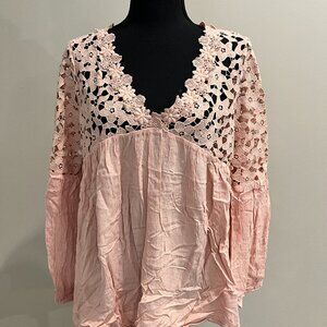 Vine & Love Crochet Lace Blouse - Blush Pink - Size Small/MED loose fit